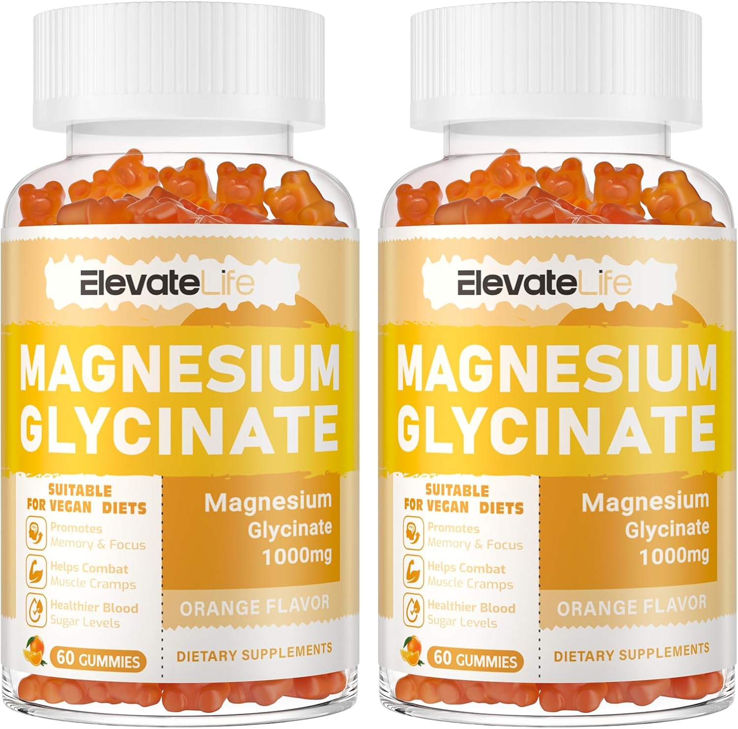 Magnesium Glycinate Gummies 1000Mg - Sugar Free Magnesium Potassium Supplement With Vitamin D, B6, Coq10 For Calm Mood & Sleep Support - 120 Orange Gummies