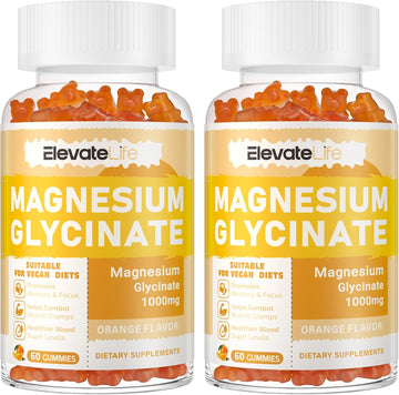 Magnesium Glycinate Gummies 1000Mg - Sugar Free Magnesium Potassium Supplement With Vitamin D, B6, Coq10 For Calm Mood & Sleep Support - 120 Orange Gummies