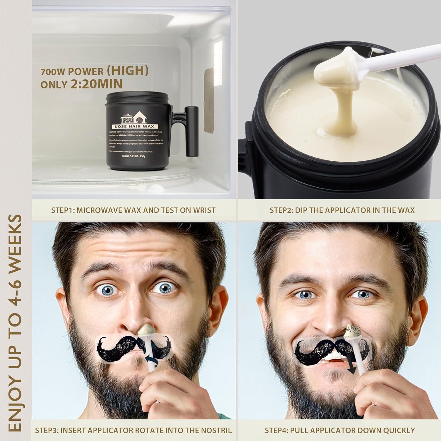 Lifestance Nose Wax Kit Men | 150G | Large Capacity Nose Hair Wax Kit With 40 Applicators, 25-30 Uses | Nose Wax Kit For Women | Nose Hair Waxing Kit For Men With Balm Wipes And Mustache Guards : Beauty & Personal Care