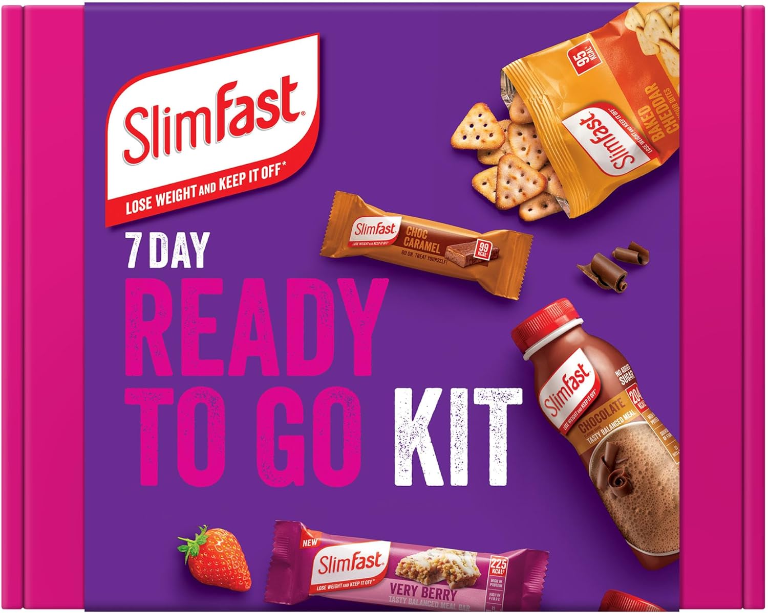 Slimfast 7 Day Ready To Go Kit, Healthy Snack Box For Balanced Diet And Nutrition, Starter Kit To Jump-Start Weight Loss 3-2-1 Meal Plan, Includes 6 Shakes, 8 Meal Bars, 7 Snack Bags, 7 Snack Bars