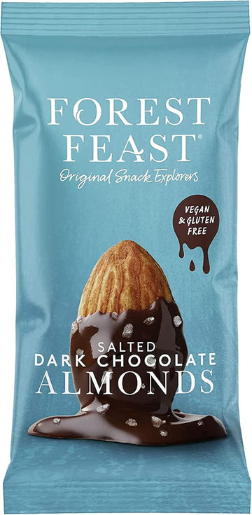 Forest Feast Salted Dark Chocolate Almonds 12 X 40G | Dark Chocolate Coated Salted Almonds With Real Belgian Dark Chocolate, Gluten Free High Protein Vegan Snack