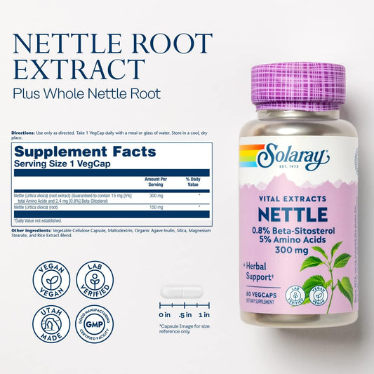 Solaray Nettle Root Extract 300Mg Healthy Male Urinary & Prostate Support Guaranteed Potency Amino Acids & Beta-Sitosterol Non-Gmo 60 Vegcaps