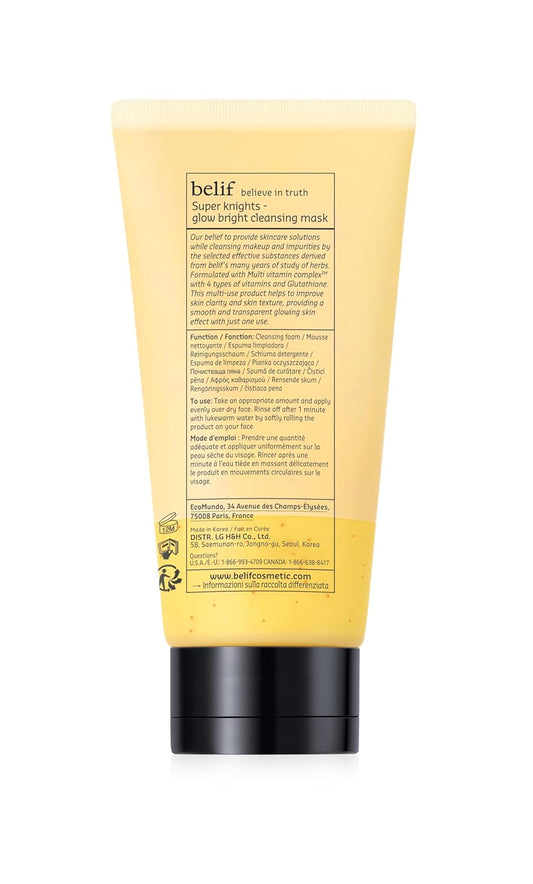Belif Super Knights Glow Radiance Cleansing Mask, Korean Skincare With Multi-Vitamin Complex & Glutathione – Radiance & Even Skin Tone (150 Ml / 5.0 Fl. Oz.)