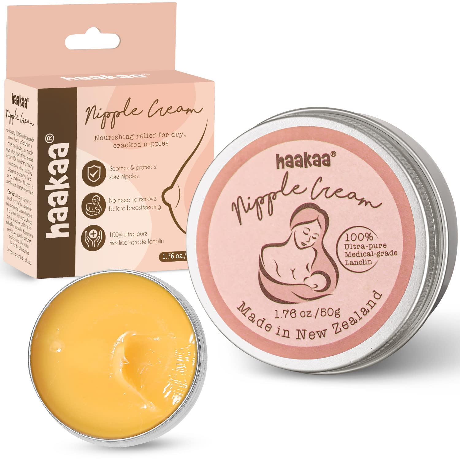 haakaa Nipple Butter Lanolin Nipple Cream for Breastfeeding Natural Nipple Balm | Made in New Zealand | Reduce Nipple Pain Speed up Healing 1.76 oz | Meet US Pharmacopeia Standard