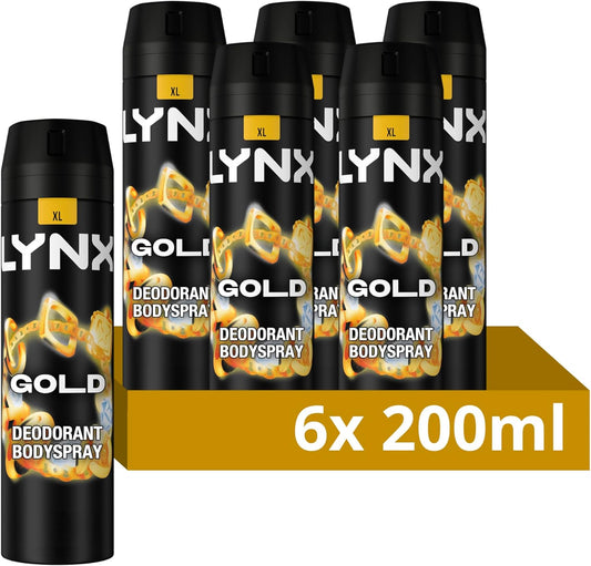 Lynx Gold Bodyspray 48 Hours Of Odour-Busting Zinc Tech Deodorant To Finish Your Style 6X 200 Ml