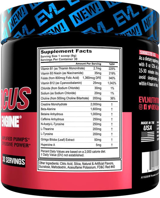 Evl Intense Pre Workout With Creatine - Engn Energizing Pre Workout For Men Powder Drink For Lasting Energy Focus And Recovery - With Beta Alanine Caffeine And L Theanine - Furious Grape