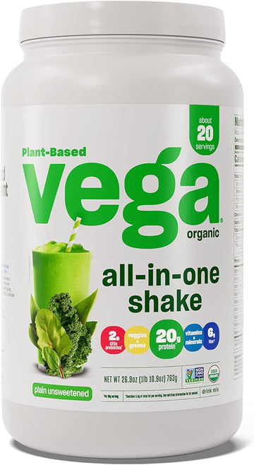Vega Organic All-in-One Vegan Protein Powder, Plain Unsweetened - Supe