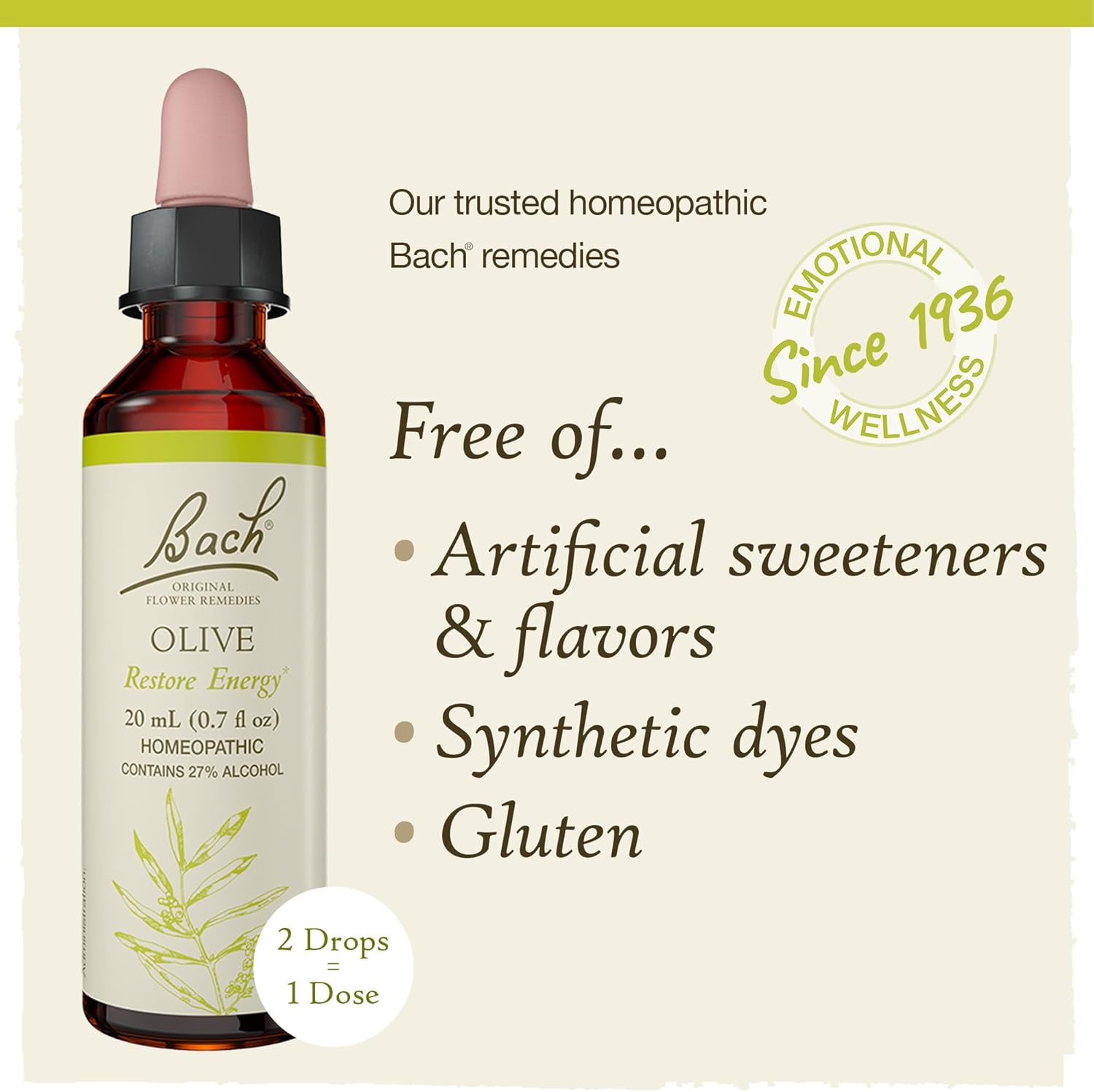 Bach Original Flower Remedies, Olive for Energy, Natural Homeopathic Flower Essence, Holistic Wellness and Stress Relief, Vegan, 20mL Dropper : Health & Household
