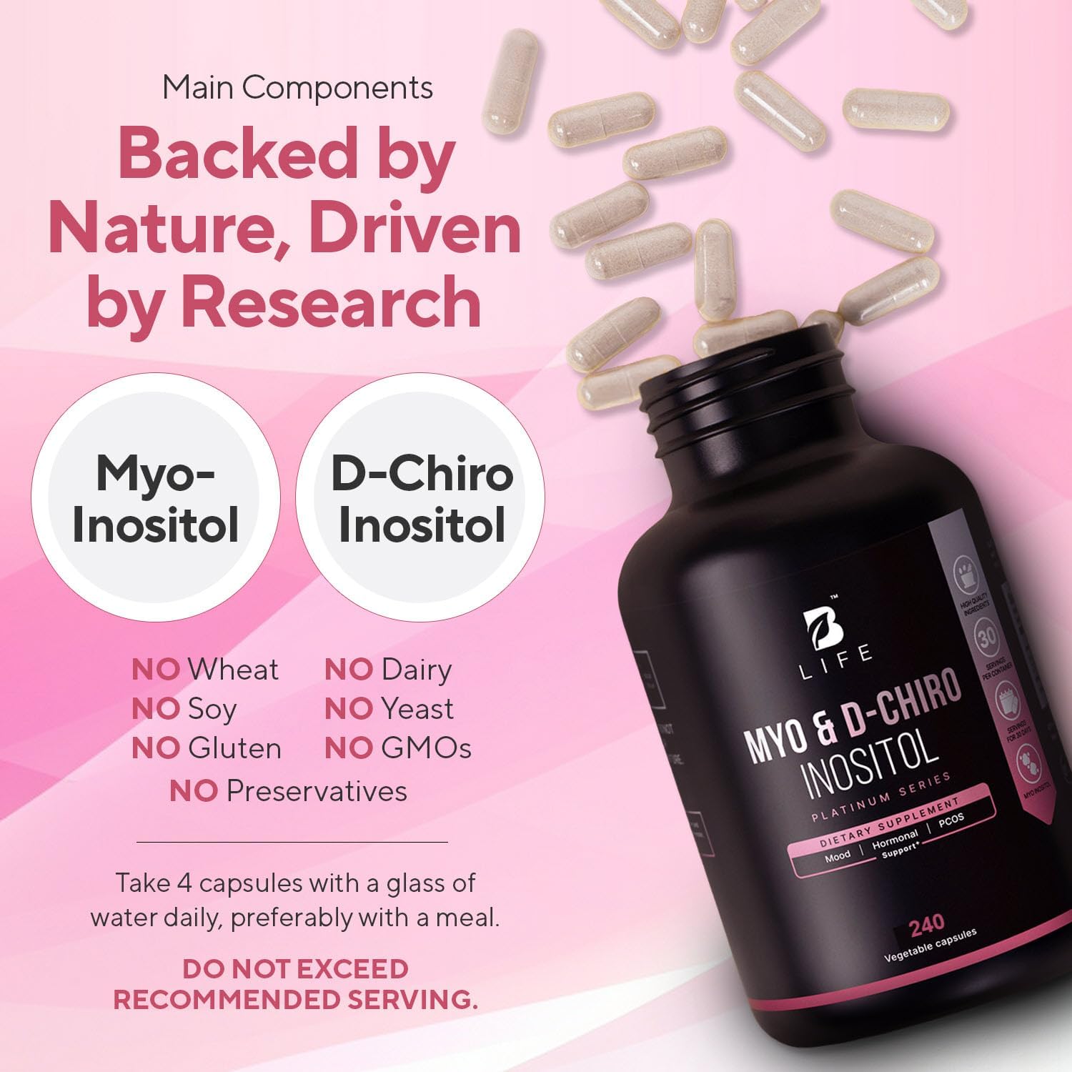 Myo-Inositol & D-Chiro Inositol By B Life - 240 Capsules | Made In Usa | 40:1 Ratio | Vitamin B8 Supplement : Health & Household