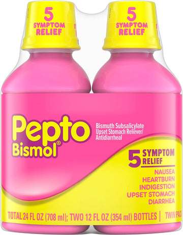 Pepto Bismol Liquid For Nausea, Heartburn, Indigestion, Upset Stomach, And Diarrhea - Fast Relief For 5 Symptoms, Original Flavor, 2X12 Oz