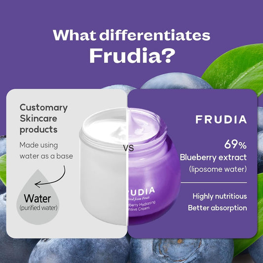 Frudia Blueberry Hydrating Intensive Face Cream, Vegan Korean Face Moisturizer W/69% Blueberry Extract, Panthenol & Ws Bs Care Ex For Dry Skin (0.33 Fl Oz)