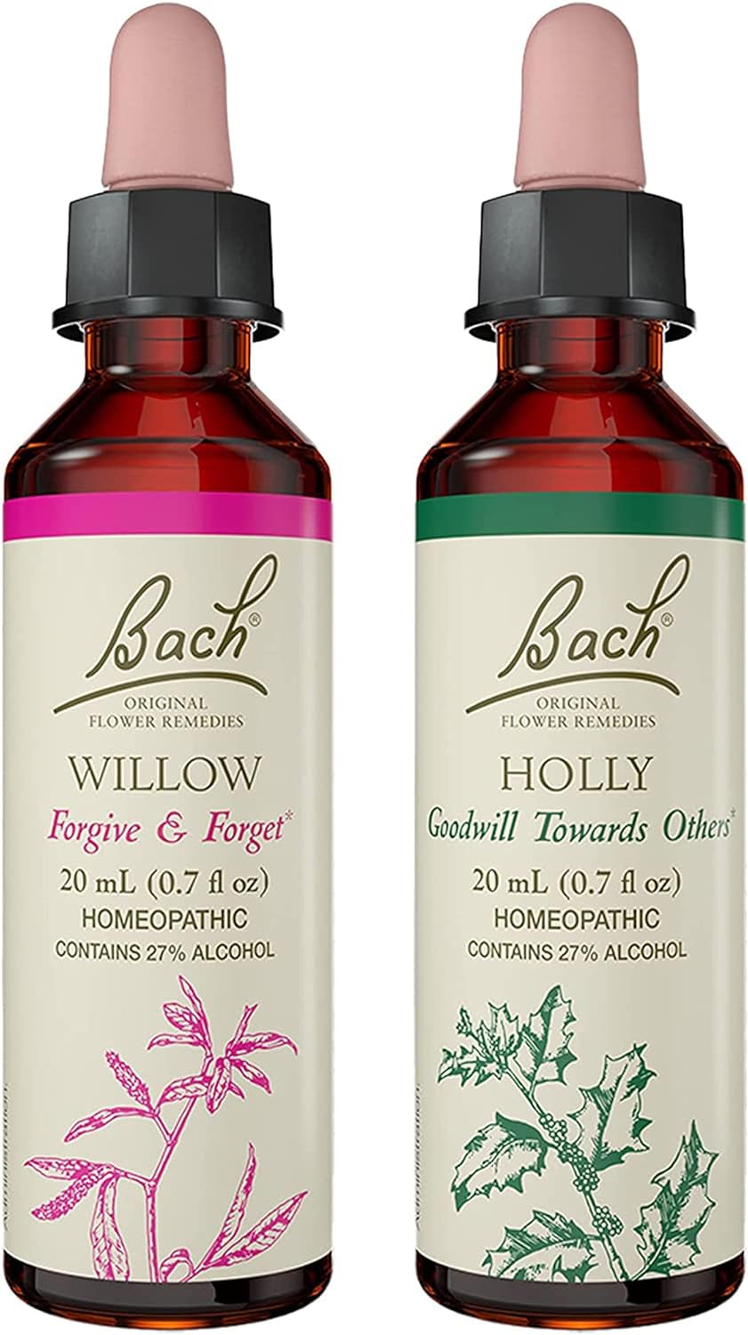 Bach Original Flower Remedies 2-Pack,"Forgive & Forget" - Holly, Willow, Homeopathic Flower Essences, Vegan, 20mL Dropper x2, Empty Mixing Bottle x1