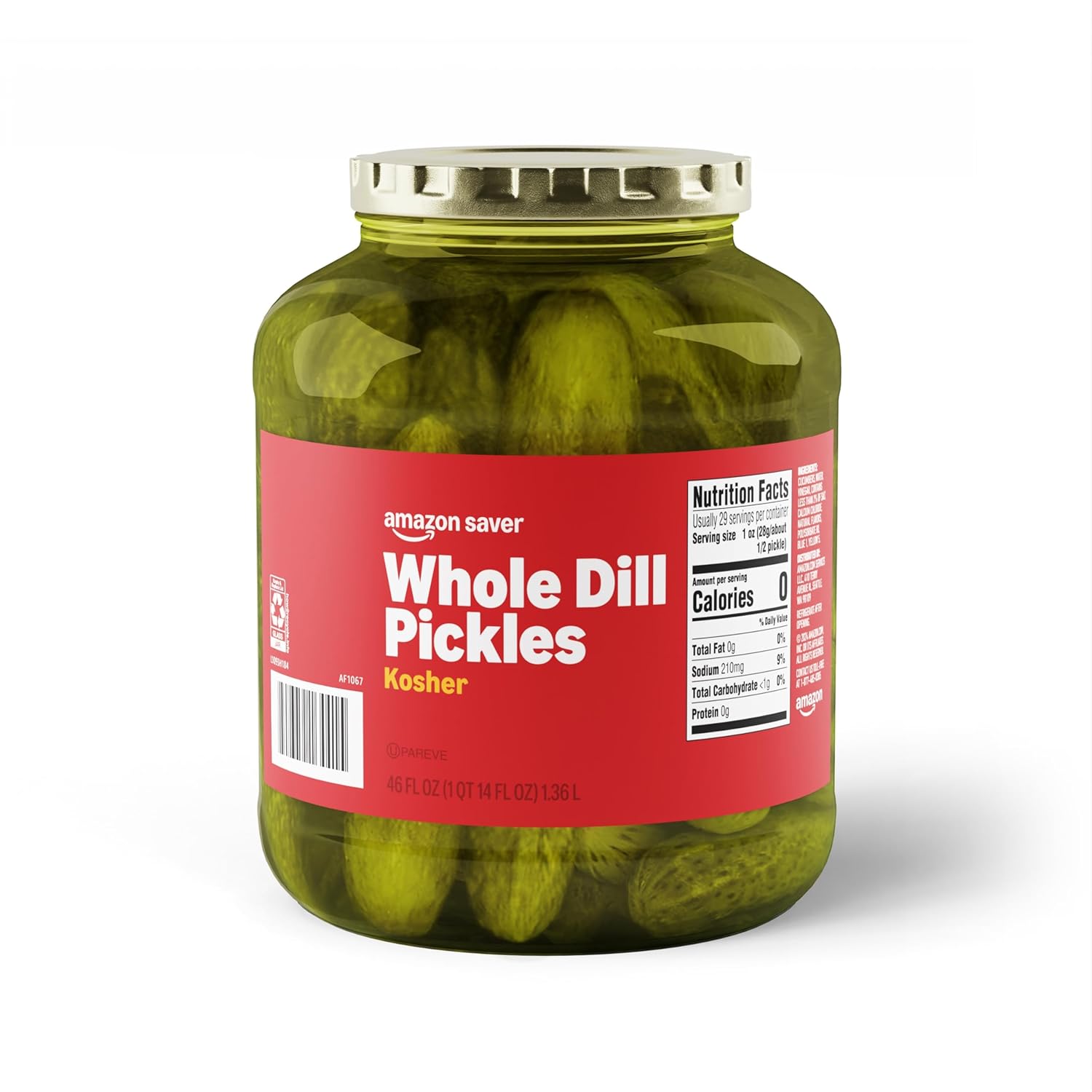 Amazon Saver, Whole Dill Pickles, 46 Fl Oz (Previously Happy Belly, Packaging May Vary)