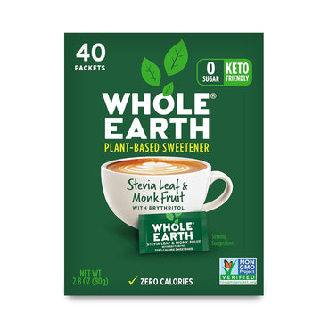 Whole Earth Sweetener Co. Nature Sweet Stevia & Monk Fruit Sweetener, Erythritol Sweetener, Stevia Packets, Sugar Substitute, Natural Sweetener, 40-Count