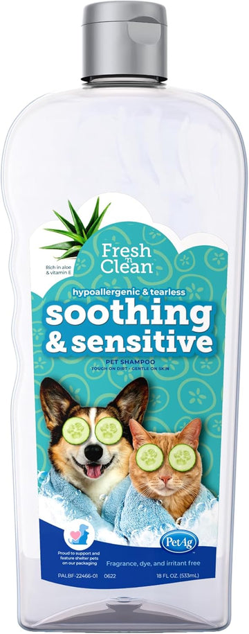 Pet-Ag Fresh ’N Clean Soothing & Sensitive Pet Shampoo - 18 Oz - Hypoallergenic & Tearless Pet Shampoo For Dogs, Cats & Small Animals With Aloe & Vitamin E - Fragrance Free