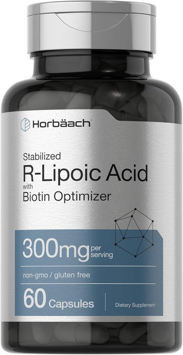 Horbäach Stabilized R-Lipoic Acid 300Mg | 60 Capsules | With Biotin Optimizer | Non-Gmo, Gluten Free | Na-Rala Supplement