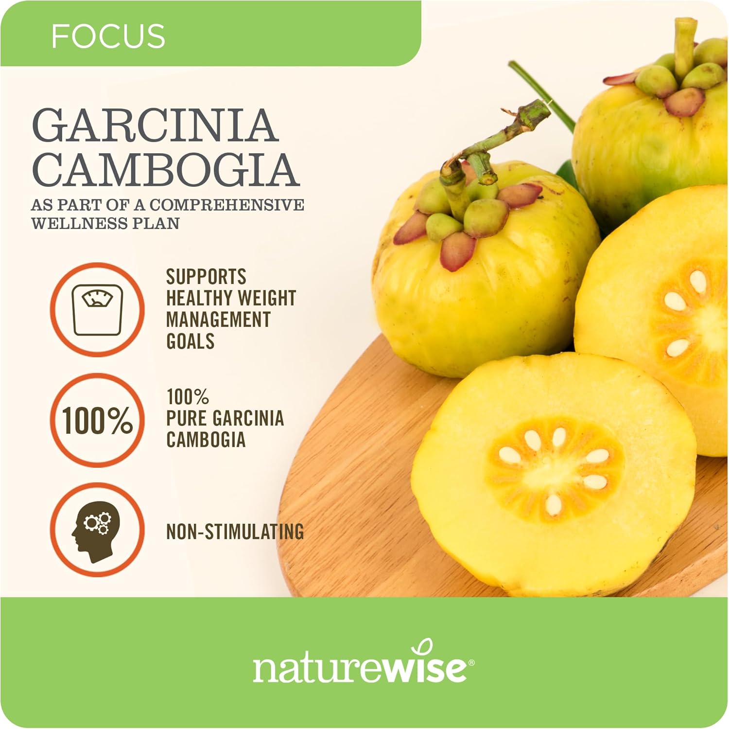 Naturewise Garcinia Cambogia with Natural Garcinia Cambogia Extract, 60% HCA Concentration, Natural Support for Weight Goals and Energy - Vegan, Non-GMO, Gluten Free - 90 Capsules[1-3 Month Supply] : Health & Household