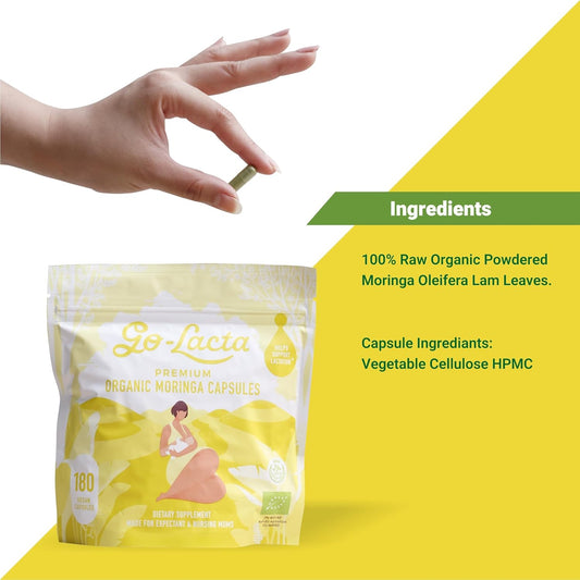 Go-Lacta® 100% Organic Moringa Capsules For Breastfeeding Moms - 30 Capsules - Pure Premium Postnatal Vitamins - Breastfeeding Supplements To Increase Milk Supply - Postpartum Vitamins For Women