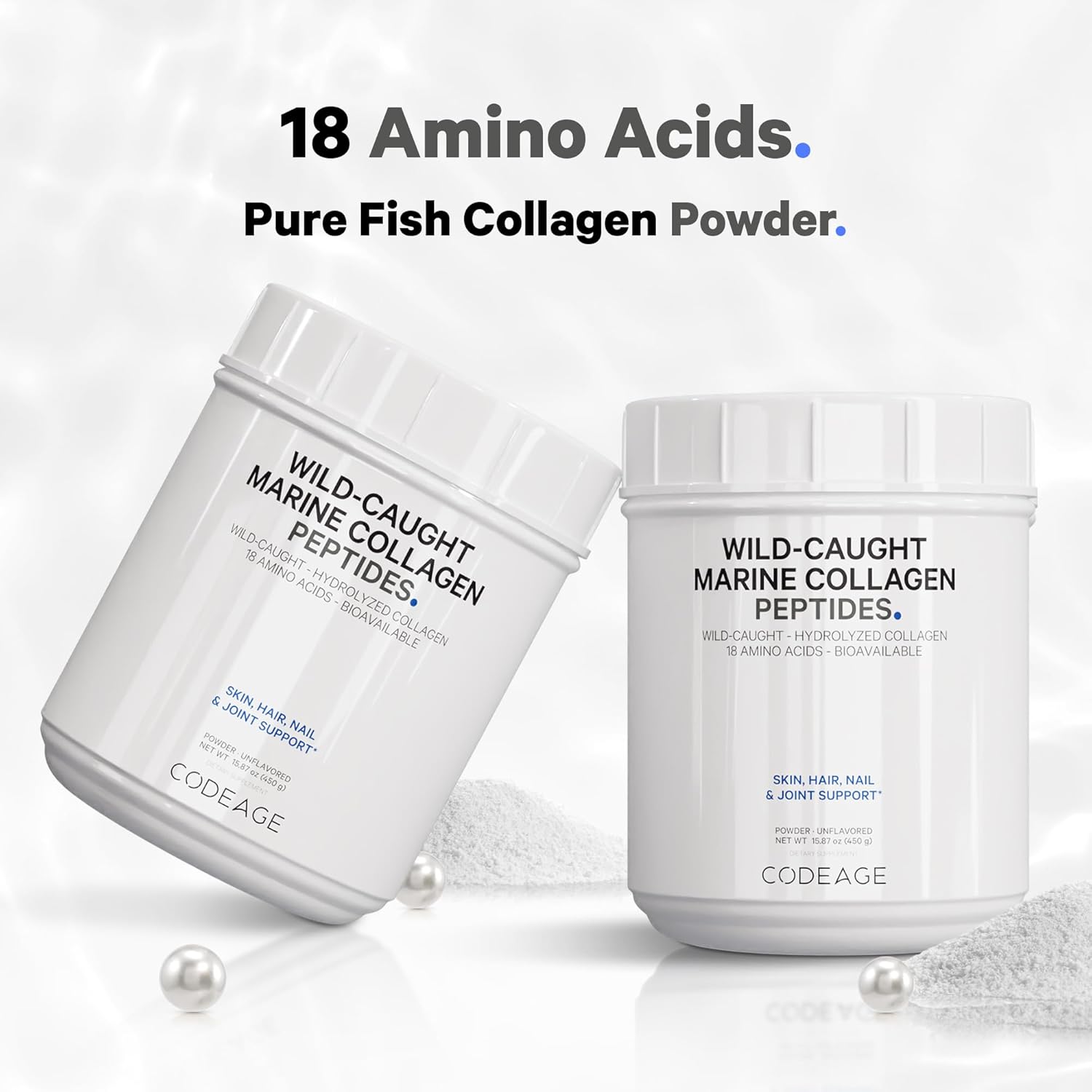 Codeage Marine Collagen Powder - Wild-Caught Hydrolyzed Fish Collagen Peptides - Type 1 & 3 Collagen Protein Supplement - Amino Acids for Skin, Hair, Nails - Paleo Friendly, Non-GMO, 15.87 Ounces : Health & Household