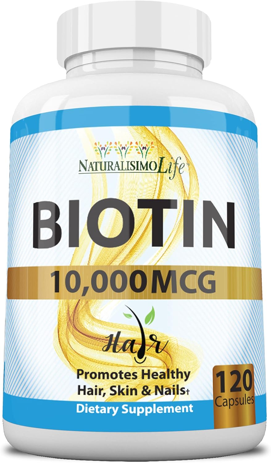 Biotin 10,000 mcg High Potency - Natural Hair, Skin, Nail & Metabolism 120 Capsules