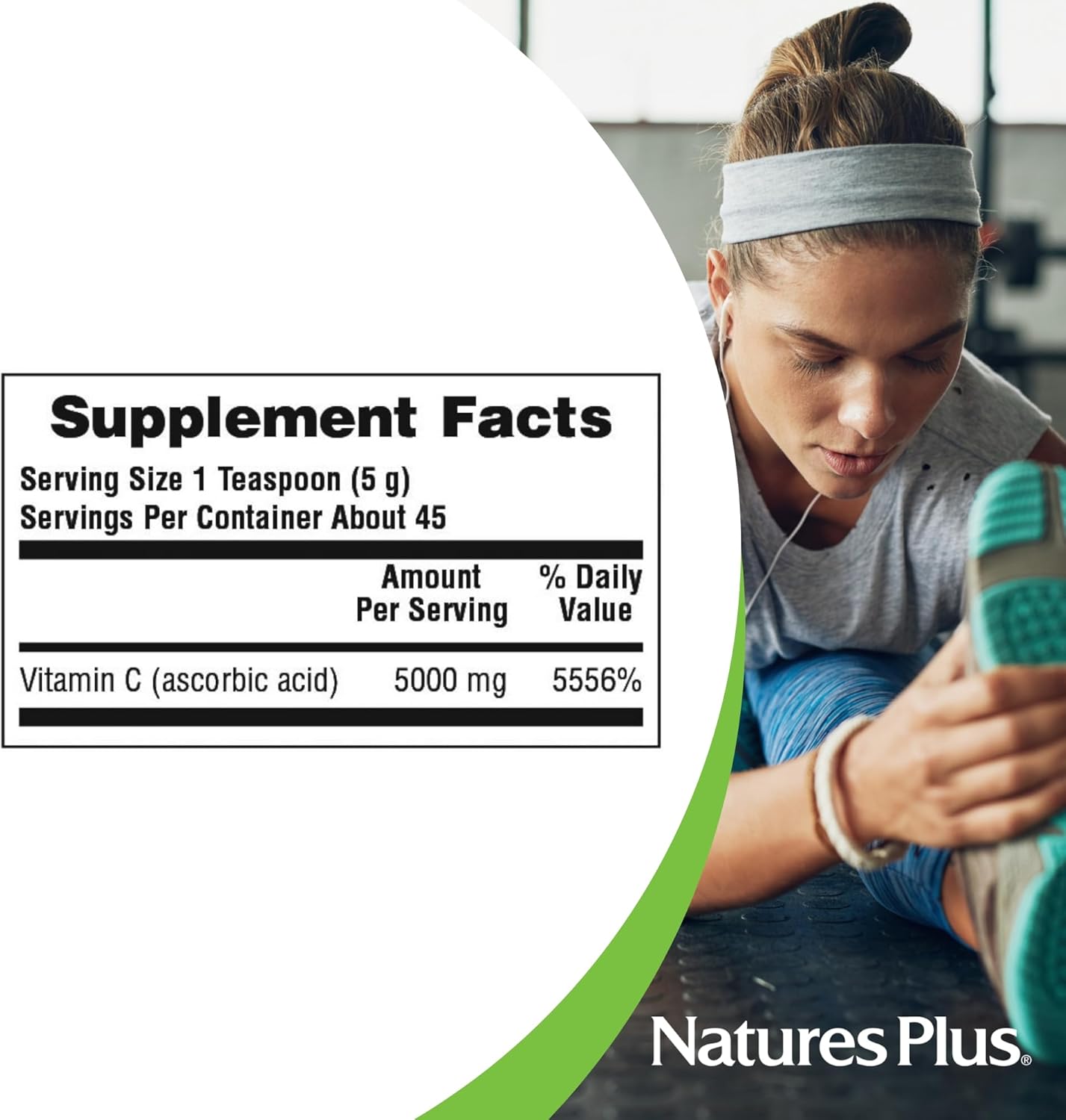 Natures Plus Vitamin C Micro-Crystals - 5000 Mg, 8 Oz Vegetarian Powder - Unflavored - Natural Immune Support Supplement, Antioxidant, Free-Radical Defense - Gluten-Free - 45 Servings