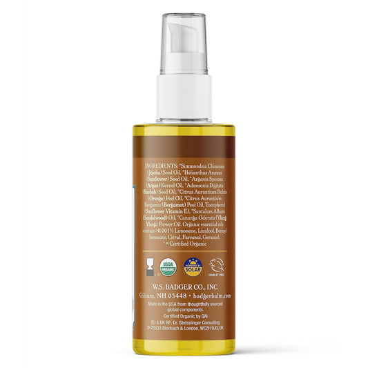 Badger - Argan Hair Oil W/Jojoba & Baobab, Moroccan Argan Oil Treatment For Dry Damaged Or Frizzy Hair, Leave-In Conditioner, Organic Strengthening Moisturizer. 2 Fl Oz