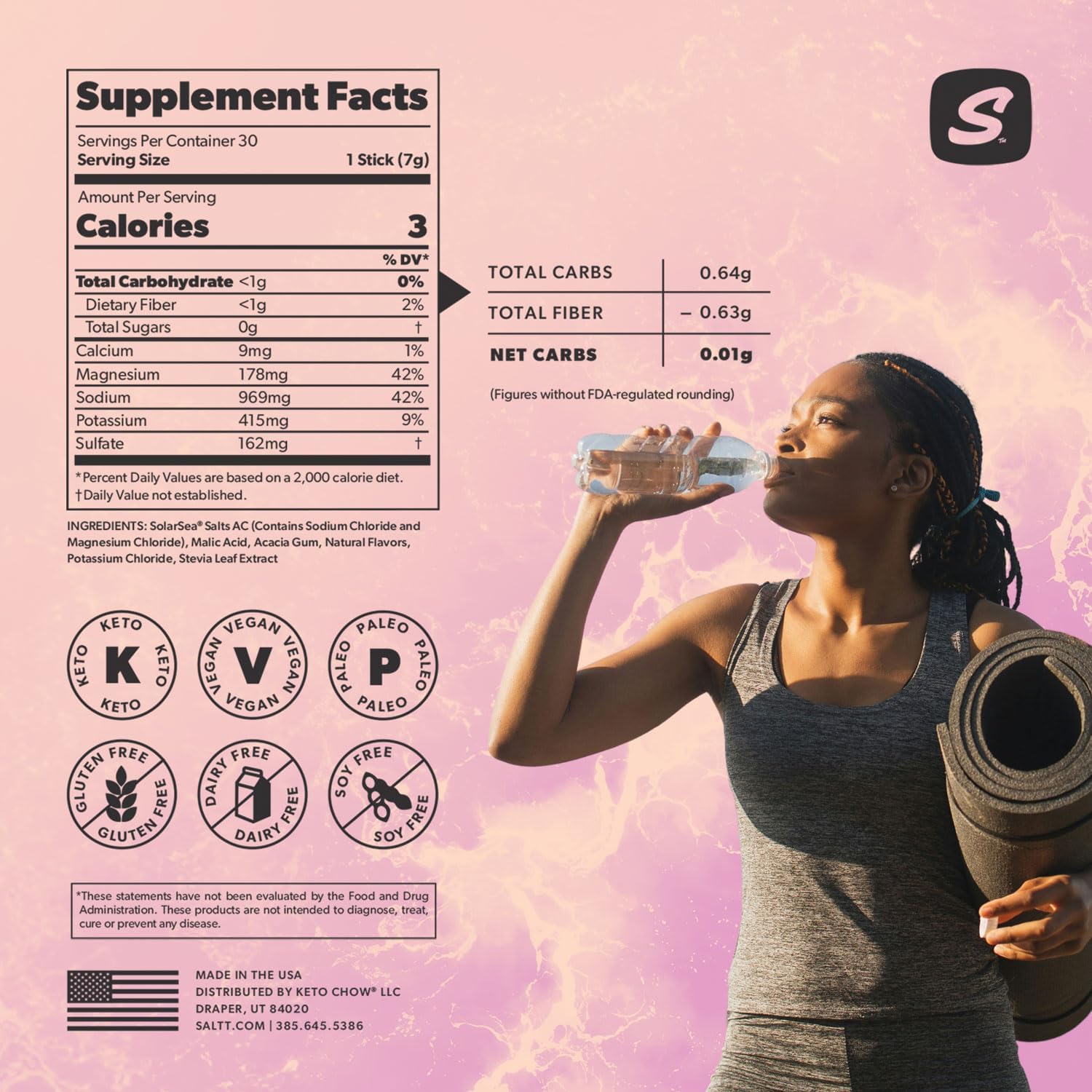 SALTT Electrolytes Powder Flavored Drink Mix - Booyah Berry - 30 Hydration Packets - Magnesium, Potassium, Sodium, Trace Minerals - Zero Sugar & Gluten Free - Travel Essentials - By Keto Chow : Health & Household