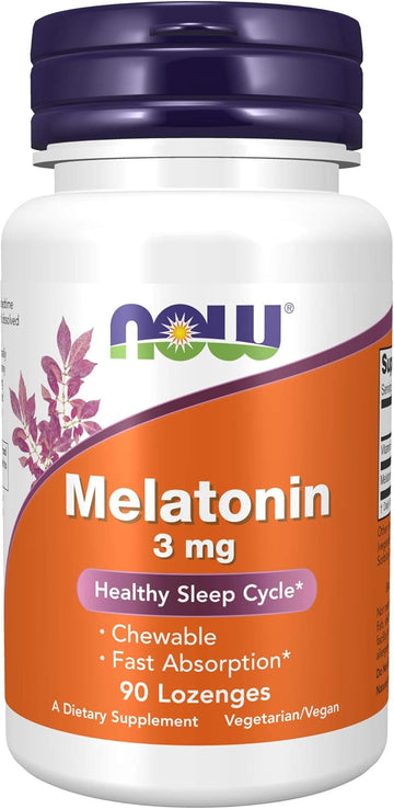 Now Supplements, Melatonin 3 Mg, Free Radical Scavenger*, Healthy Sleep Cycle*, 90 Chewable Lozenges