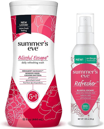 Summers Eve Refresher Mist + Feminine Wash Bundle, Blissful Escape, Removes Odor, Ph Balanced, 1.89Oz Mist Bottle, 15 Fl Oz Wash