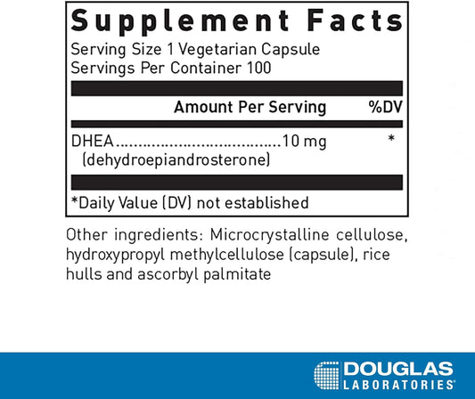 Douglas Laboratories Dhea 10 Mg Capsules - Micronized - Supports Hormone Balance, Immunity, Brain, Bone Health & Metabolism* - Non-Gmo - 100 Vegetarian Capsules