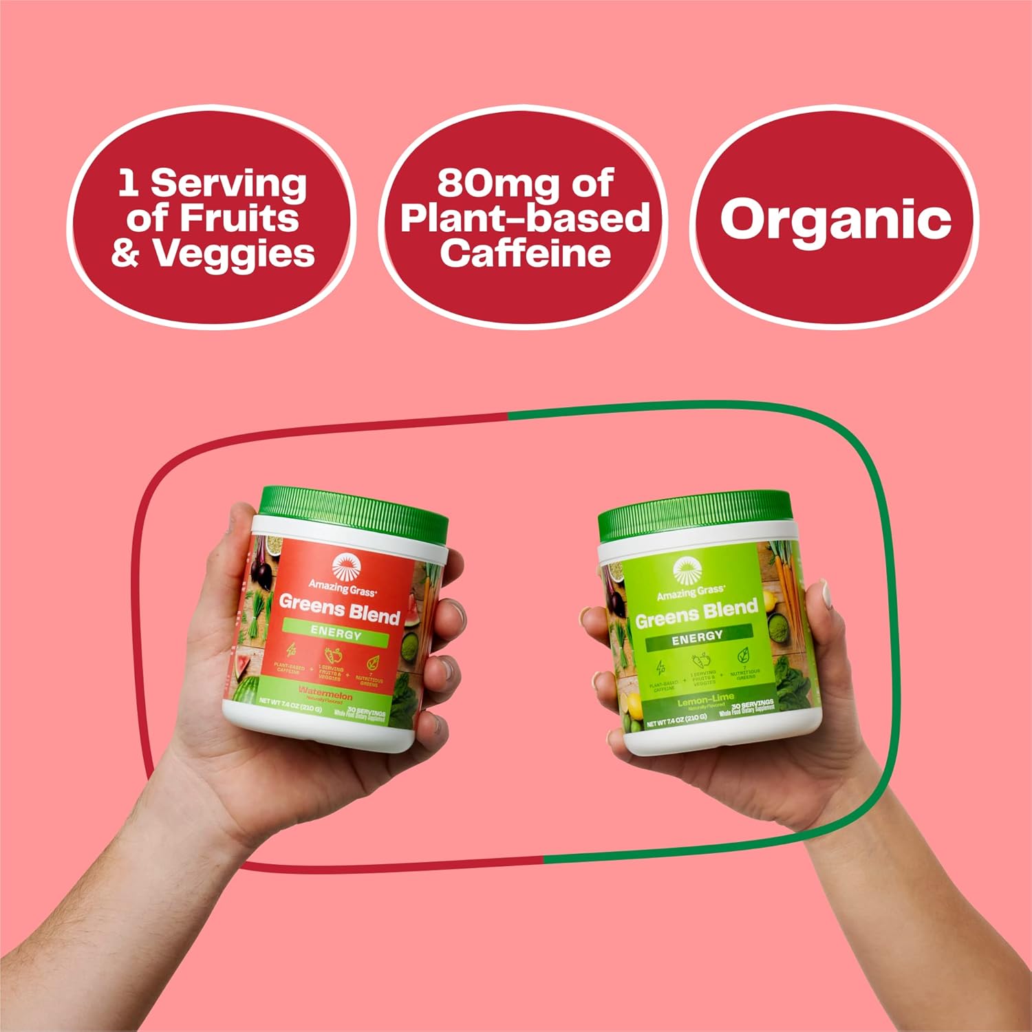 Amazing Grass Greens Superfood Energy: Greens Powder With Plant Based Caffeine, Matcha Green Tea & Beet Root Powder, Watermelon, 30 Servings (Packaging May Vary)