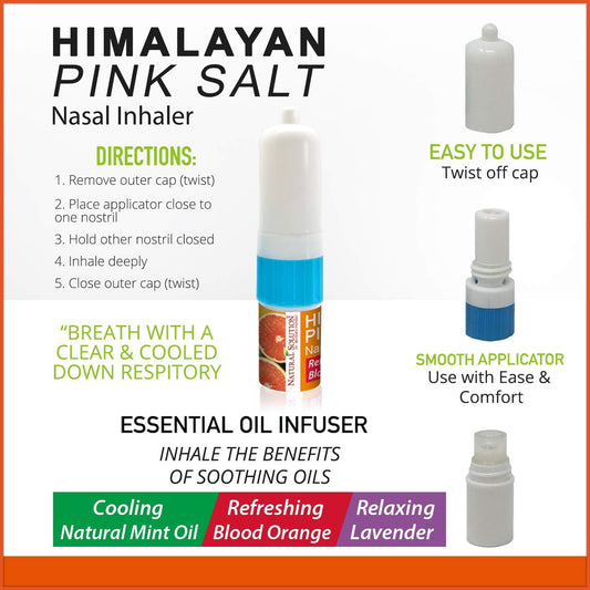 Natural Solution Himalayan Pink Salt Nasal Inhaler Aromatherapy with Natural Essential Oils, Cleans The Respiratory System, Relief Breathing Congestion, -3 Pack