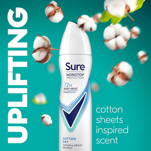 Sure Nonstop Protection Invisible Pure Anti-Perspirant Aerosol Women'S Deodorant Spray With Body Heat Activated Technology And White Mark Protection For 72 Hour Odour And Sweat Protection 150 Ml