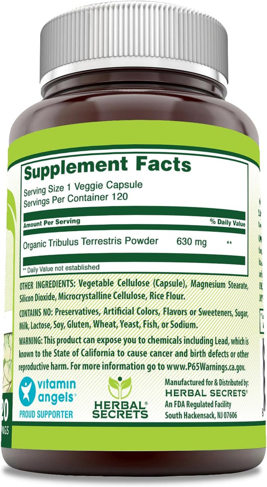 Herbal Secrets Tribulus 630 Mg 120 Veggie Capsules Supplement | Non-Gmo | Gluten Free | Made In Usa