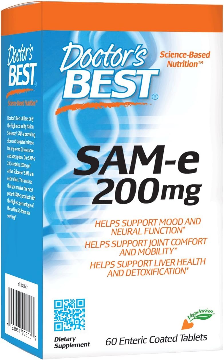 Doctor'S Best Sam-E Mood & Joint Support & Liver Health (Pharmaceutical Grade/Non-Gmo/Gluten Free/Vegetarian), Tablet, 60 Count (Pack Of 1)
