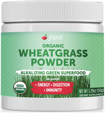 Yuve Usda Organic Wheatgrass Powder - Grown In Usa - Raw, Non-Gmo, Lab Tested - 100% Whole Leaf - Superfood Rich In Vitamins, Antioxidants & Minerals - Gluten-Free - 2 Months Supply - 5.29Oz