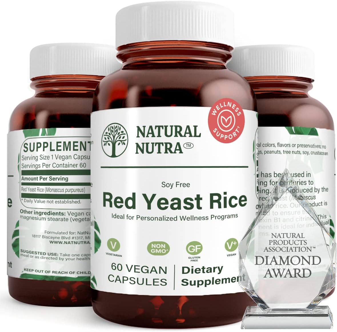 Natural Nutra Red Yeast Rice Extract, Cardiovascular Support, Helps Enhance Immunity, Improve Digestion, Gluten Free Supplements, 600 Mg 60 Capsules (3 Pack)