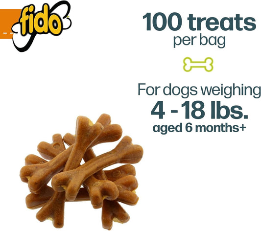 Fido Bones for Dogs, Dental Chews - 100 Delicious Mini Treats, Made in The USA - Mini Dog Dental Chews to Support Your Dog’s Health (Doozie Bone Peanut Flavor)