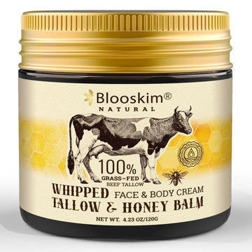 Beef Tallow For Skin: Pure Tallow And Honey Balm For Face - Grass Fed Tallow Face Moisturizer For Wrinkles, Dry Skin For Men And Women - 4 Oz