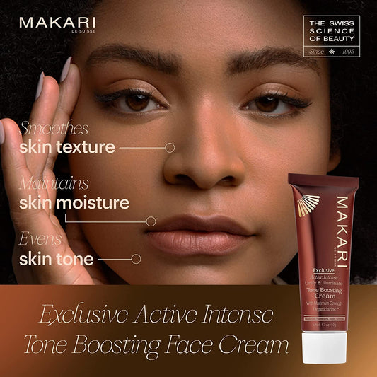 Makari Exclusive Active Intense Tone Boosting Face Cream (1.7 Oz) | Skin-Brightening Facial Cream | Moisturizes And Softens | Smoothens Fine Lines & Wrinkles | For Dry, Normal, And Maturing Skin