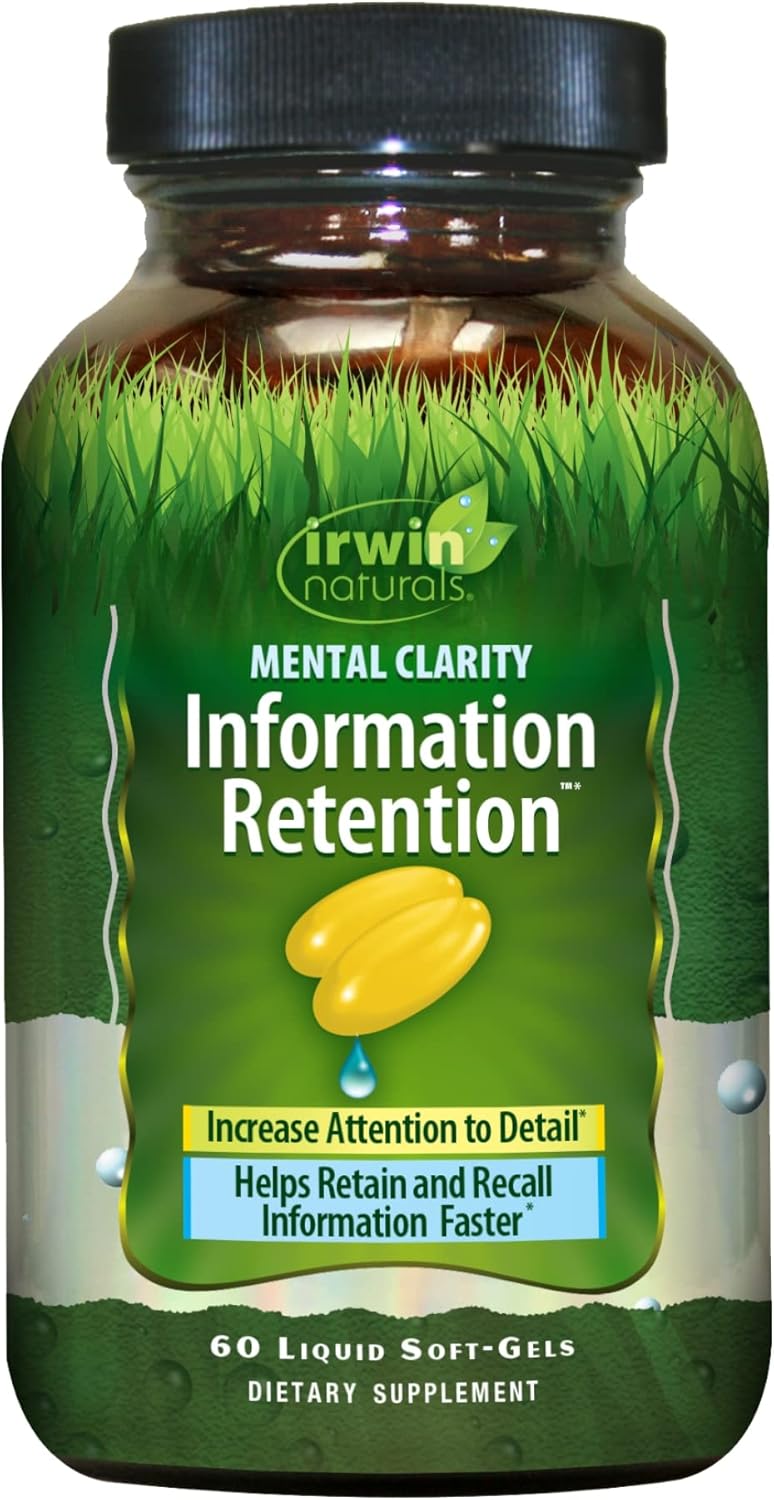 Irwin Naturals Mental Clarity Information Retention - Enhance Attention, Retain & Recall Information Faster - Brain Support Supplement With Ashwagandha, Ginkgo, Rhodiola & Ginseng - 60 Liquid Softgels