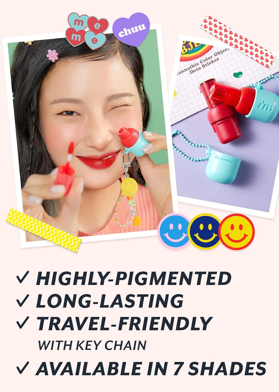 I'M Meme Color Key Ring Water Gel Lip Tint - 06 My Cherry | Long Lasting Lip Gloss, Hydrating Glossy Finish, Kbeauty, Cute Korean Makeup, Compact, Portable Keychain, Travel-Friendly, Gift, 0.09 Oz : Beauty & Personal Care