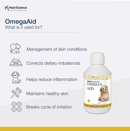 Swedencare UK OmegaAid Omega 3 Supplement 250 ml for Dogs and Cats, Skin and Coat Supplement?FP0106