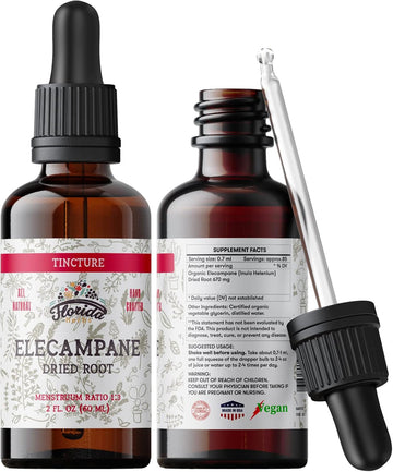 Elecampane Tincture, Organic Elecampane Extract (Inula Helenium) Dried Root Herbal Supplement, Non-Gmo In Cold-Pressed Organic Vegetable Glycerin, 700 Mg, 2 Oz (60 Ml)