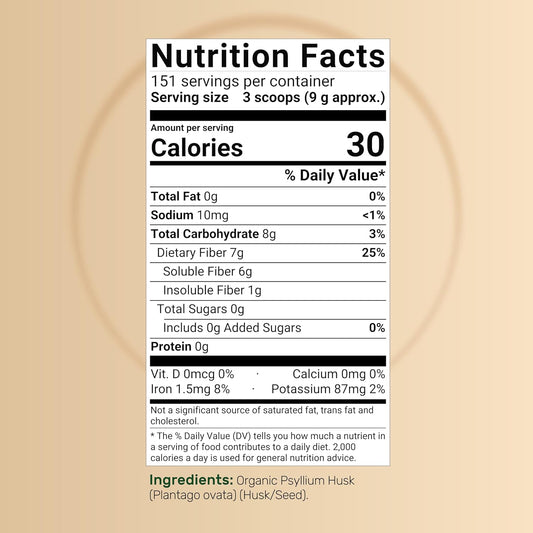 Organic Psyllium Husk Powder, 3 Lbs (48 Oz) | 9,000Mg Per Serving – Natural Soluble Fiber – Great For Gut Health, Keto Baking, Mixing Shakes, Juices, & More – Unflavored, Non-Gmo, No Additives