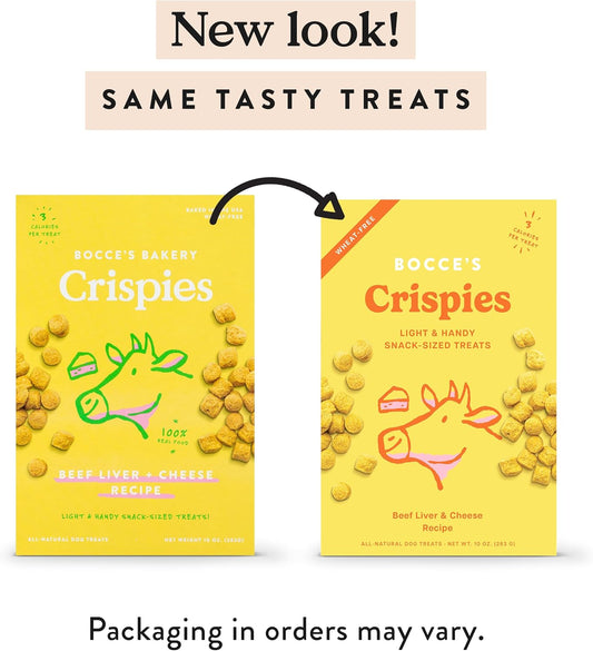 Bocce'S Bakery Crispies Training Treats For Dogs, Wheat-Free Dog Treats, Made With Real Ingredients, Baked In The Usa, All-Natural & Low Calories Training Treats, Beef Liver & Cheese Recipe, 10 Oz