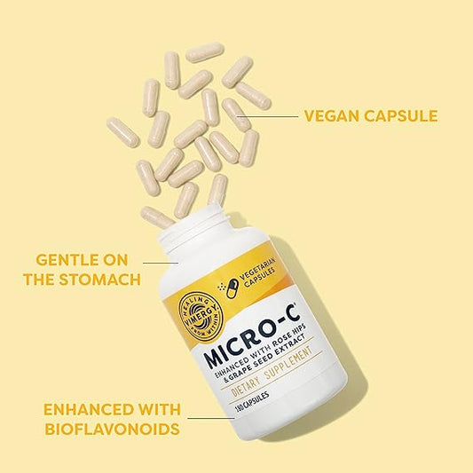 Vimergy Micro-C? Capsules, 180 Servings ? 500mg All-Natural Buffered Vitamin C with Rose HIPS, Rutin, Grape Seed & Acerola Fruit Extract ? Antioxidant - Supports a Healthy Immune System & Skin Health