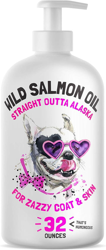 Wild Alaskan Salmon Oil for Dogs & Cats - Pure Fish Omega 3 6 9 Liquid EPA DHA Fatty Acids - Skin & Coat Supplement - Supports Joint Function, Brain, Eye, Immune & Heart Health - Made in USA 32 oz