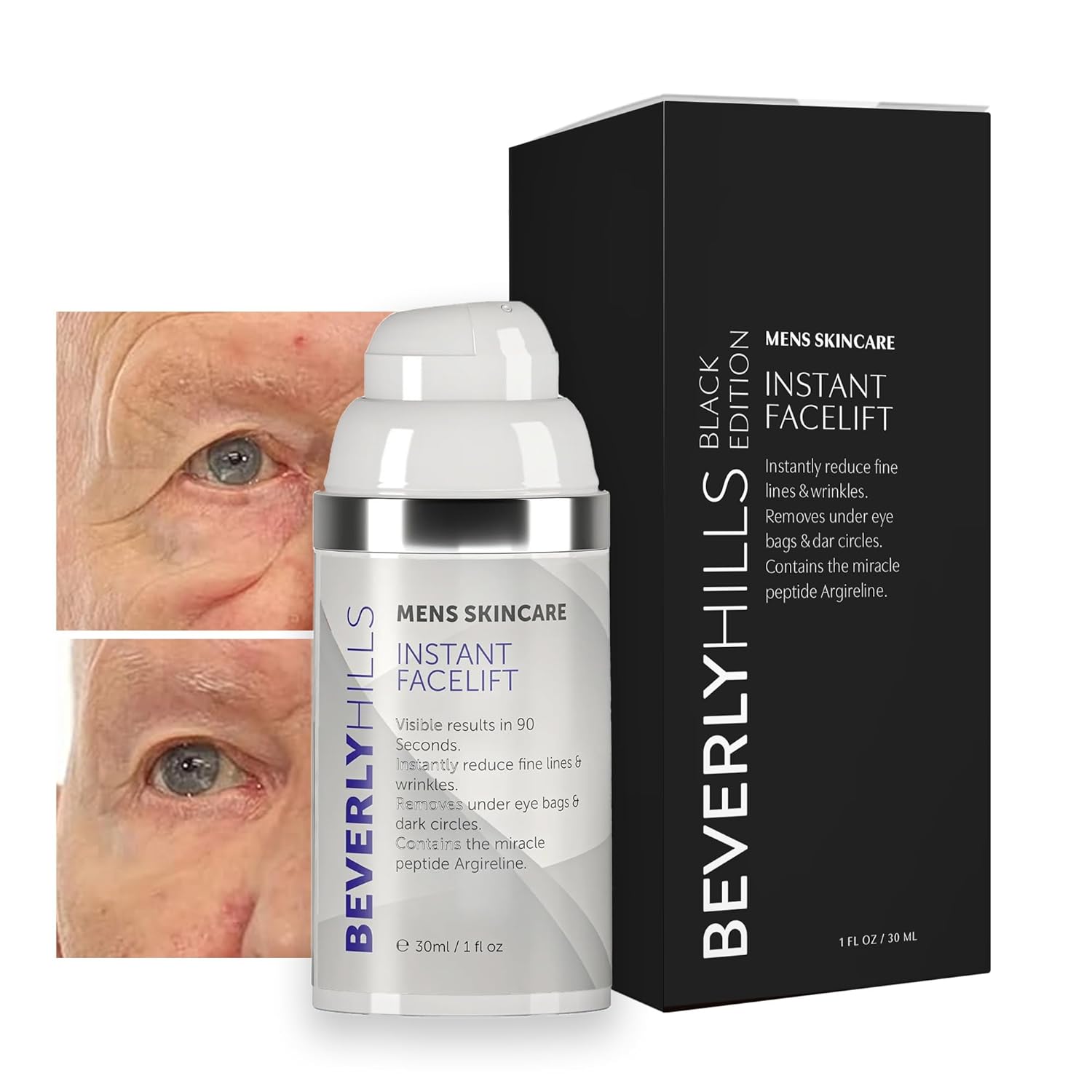 Beverly Hills Mens Instant Facelift And Eye Serum Treatment For Dark Circles, Puffy Eyes, And Wrinkles