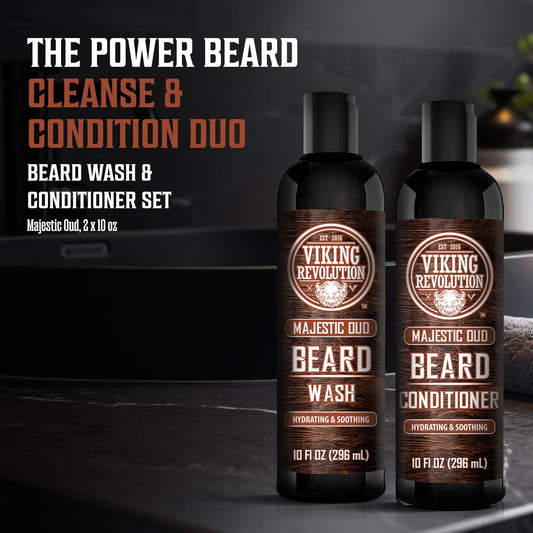 Viking Revolution Beard Wash And Beard Conditioner For Men With Argan Oil And Jojoba Oil - Beard Softener And Strengthener Beard Care Beard Shampoo And Conditioner With Beard Oil (10Oz, Majestic Oud)